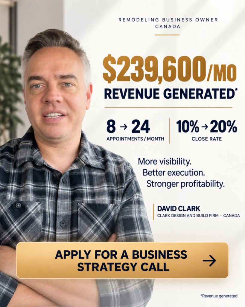 TTB client-approved original testimonial image — David Clark, Clark Design and Build Firm, Canada. Contains client-supplied testimonial and results.