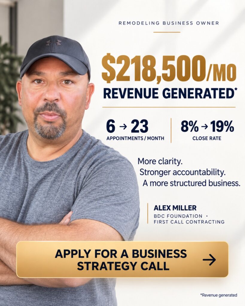 TTB client-approved original testimonial image — Alex Miller, BDC Foundation / First Call Contracting, Canada. Contains client-supplied testimonial and results.